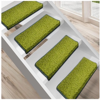 Stufenmatte Shaggy-Stufenmatte Madrid, Treppenschoner, 16 Farben, 2 Varianten, Karat, Rechteckig grün Rechteckig