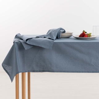 Belum Anti-Flecken-Tischdecke, Leinen, 100% Denim Blue, rechteckig, Harz-Tischdecke, wasserabweisend, in verschiedenen Größen, Leinen-Tischdecken für Innen und Außen, 250 x 150 cm