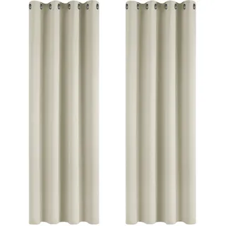 Deconovo Vorhang Verdunkelung Verdunkelungsvorhang Ösen Gardinen Thermo gegen Kälte Wohnzimmer, 245x140 cm(HöhexBreite), Creme, 2er Set