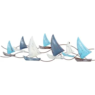 levandeo Wanddeko L74cm Segelboot Wandbild Blau Grau Weiß Maritim Wandbild Segelschiff Metalldeko Metall Deko Industrial Wandkunst Design Segler Ahoi