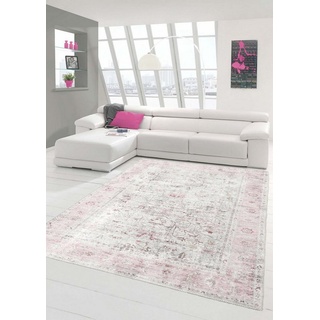 Teppich Klassisch moderner Teppich mit dezenten Blumen & Pflanzen Verzierungen in creme pink, Teppich-Traum, rechteckig, Höhe: 2 mm lila 160 cm x 230 cm x 2 mm