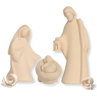 Akantus Krippe Moderne Krippenfiguren aus Holz: Heilige Familie (natur) 10 cm