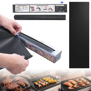 33x200cm BBQ Grillmatte, Zuschneidbar Teflon Folie für Gasgrill Backofen | Wiederverwendbar antihaft beschichtet, nutzbar als Backmatte, Backpapier, Dauerbackfolie für Backofen & Elektrogrillplatten