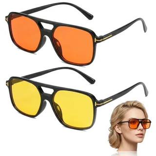 Yuwnd 2 Stücke Sonnenbrille Orange Gläser, Retro-Stil Sonnenbrille Gelbe Gläser für Freizeitaktivitäten Autofahren Reisen und Sport