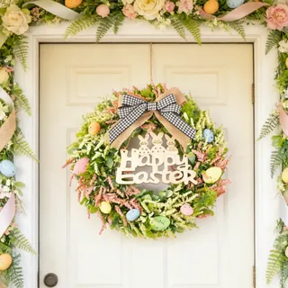 Osterdeko Osterkranz Tür, Türkranz Ostern Frühlingskranz Haustür Künstliche Osterkranz mit Blumen Ostereier Türkranz Frühling Osterkränze Oster Kranz für Tür Wand Fenster Frühlingsdeko (C)