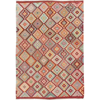 Nain Trading Orientteppich Kelim Afghan 206x293 Handgewebter Orientteppich, rechteckig, Höhe: 5 mm beige|rot