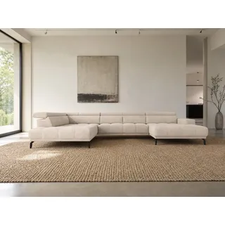 foamnova Wohnlandschaft Uppsala, mit Relaxfunktion, B 400 cm, Elektrischer Sitzvorzug & klappbare Kopfstützen beige