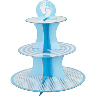 Murago - Cupcake Ständer ca.32cm Blau - Baby Shower Party Etagere Babyshower Babyparty Kindergeburtstag Etagere Jungen its a Boy Dekoration Pappe Karton Tischdekoration Geschenk zur Geburt Muffin Deko