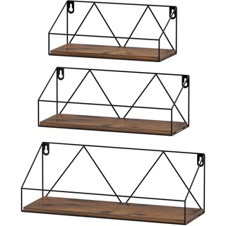 EYMPEU Wandregal 3er Set, Wandregal Holz mit Metall, geeignet für Küchen Bäder Wohnräume Büro