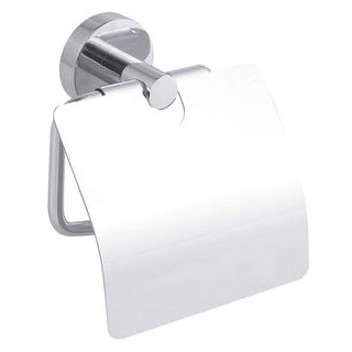 Tesa Toilettenpapierspender Smooz mit Deckel 40315, ohne Bohren, Metall, für 1 Kleinrolle, silber