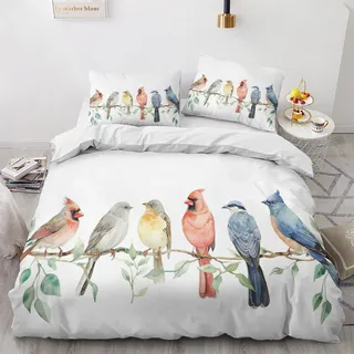 Generisch Bettwäsche Vogel 135x200 - Vögel Wendebettwäsche, 110gsm Mikrofaser, Weiche & Kuschelige & Bügelfreie Bettbezug 2er Set, 1 Kopfkissenbezug 80x80, mit Reißverschluss &31