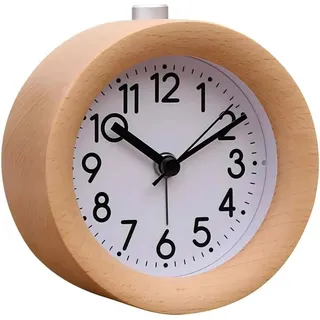 Ophy Wecker Analoger Holzwecker ohne Ticken – mit Snooze-Funktion & Nachtlicht Retro Tischuhr für Nachttisch (flüsterleise)