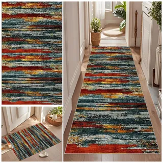 Teppich Läufer 120 x 200 cm Rutschfest Küchenteppich Teppichläufer Flur Vintage Küchenteppich Waschbar Rutschfest Fußmatte Lang Flur Teppich Meterware für Garten Küche Patio Flur Porch auf Maß