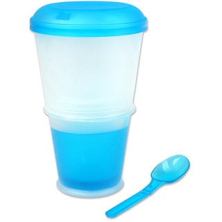 Schramm® Joghurtbecher 7 Farben to go Müsli-to-Go Müslibecher mit integriertem Kühlfach und Löffel Müslischale Joghurt Becher Müslibehälter Joghurtbehälter für unterwegs, Farbe:blau