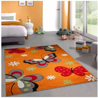 Carpetia Kinderteppich Süßer Kinderzimmerteppich mit Schmetterlingsdesign in orange, rechteckig, Höhe: 13 mm grau|grün|rot 120 cm x 170 cm x 13 mm