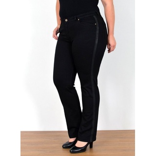 ESRA Straight-Jeans FG5 High Waist Damen Jeans Straight Leg Stretch Hose Übergröße Große Größe schwarz 34