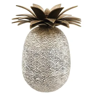 Casa Padrino Luxus Ananas Dose mit Deckel Antik Silber / Antik Messing Ø 16 x H. 28 cm - Designer Deko Accessoires