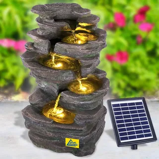 Solar Gartenbrunnen Brunnen Solarbrunnen Zierbrunnen LED Springbrunnen | LED-Licht und Li-Ion-Akku