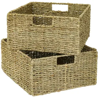 HMF Aufbewahrungskorb, Korb geflochten aus Seegras, passend für Kallax halbes Fach, 30 x 34 x 15 cm