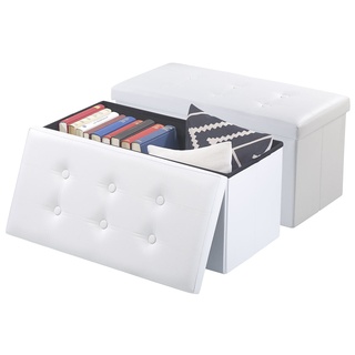 2er-Set faltbare 2in1-Sitzbänke und -truhen, 80 l, bis 300 kg, weiß