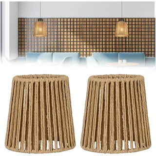 Rattan-lampenschirm: 2 Stück, Boho-lampenschirm, Pendelleuchte Aus Gewebtem Rattan, Höhe 14 Cm, Durchmesser 14,5 Cm, Ersatzlampenschirm Für Steh- Und Pendelleuchten [energieklasse G]
