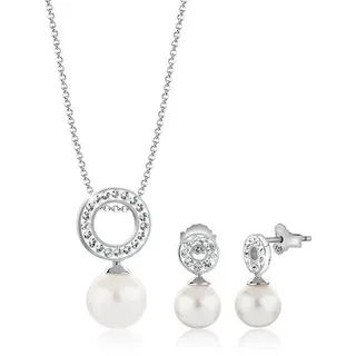 Nenalina Nenalina Schmuckset Kreis Kristallen Perlen Edel 925 Silber Schmuck-Set Damen