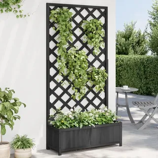 Refined Tannenholz Massiv Garten Spalier mit Blumenkasten Gartenspalier Rankgitter Rankhilfe Pflanzkasten Blumenkübel Pflanzkübel mit Spalier Schwarz Massivholz Tanne