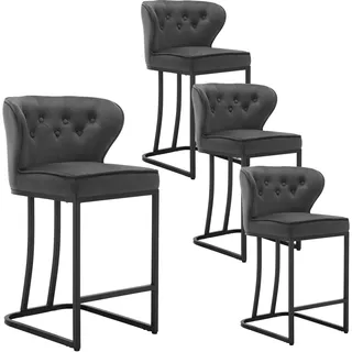 WOLTU Barhocker 4er Set, Barstuhl, Bistrohocker, Polsterhocker, Tresenhocker,Design-Hocker, mit großer Sitzfläche, Rückenlehne,Samtbezug, für Bar Kücheninsel Esszimmer,Dunkelgrau, BH383dgr-4