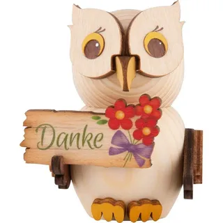Kuhnert - Dekoration/Holzfigur - Mini Eule mit Dankeschild - ca. 7cm - Made in Germany