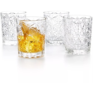 Bormioli Rocco Lounge DOF Glas, 4er-Set, 382 ml, transparent, für Whiskey, Bourbon, Saft und Wasser, hergestellt in Italien.