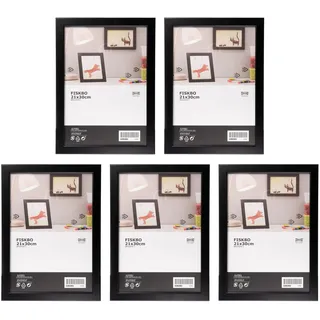 IKEA FISKBO 302.956.56 Bilderrahmen, A4, 21 x 30 cm, Schwarz, Holzfaserplatte und Kunststoff, 5 Stück