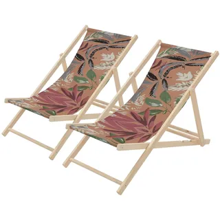 ECD Germany Gartenliege 2er Set Klappbar 120 x 60 x 80 cm Braun/Grün/Rot