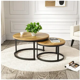 LuxusKollektion Satztisch Beistelltisch Set 2er rund Holz Metall Braun bunt