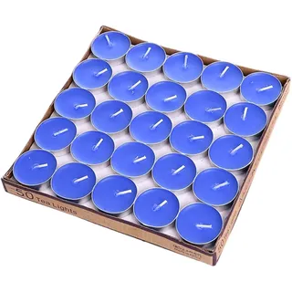 50 Stück Teelichter, Grün Teelicht Kerzen Brenndauer 2 Stunden, Runden Kerzen Teelichters, Romantische Teelichter für Geburtstag, Haus,Party, Hochzeitzu, Valentinstag (Blau)