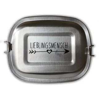elbedruck Edelstahl Brotdose Lunchbox Motiv Lieblingsmensch personalisiert mit Wunsch-Name 3 Größen zur Auswahl Lasergravur Geschenk für den Liebling (Lunchbox Lieblingsmensch klein (ca. 700 ml))