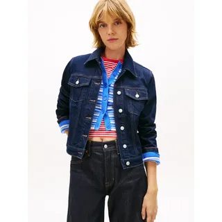 Jeansjacke TOMMY JEANS "CLASSIC TRUCKER EXT DI4156", Damen, Gr. XS (34), denim schwarz, Denim/Jeans, Obermaterial: 99% Baumwolle, 1% Elasthan, unifarben, normal, Jacken Jeansjacke