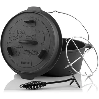 BBQ-Toro Dutch Oven Forest Serie | bereits eingebrannt - preseasoned | Verschiedene Größen | Gusseisen Kochtopf | Bräter mit Deckel (Topf ohne Füße, 4,2 Liter (DO45F))