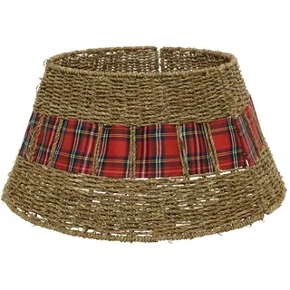 Kaemingk Weihnachtsbaumdecke, Weihnachtsbaumrock 70x28cm Seegras mit Tartan Motiv Natur Braun / Rot braun|rot