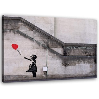 Feeby Leinwandbilder XXL Banksy - There is Always Hope - 120x80 cm - Bild auf Leinwand - Kunstdruck - Deko Wohnzimmer - Wandbilder Schlafzimmer - Deko Schwarz - Deko Aesthetic - Wand Deko