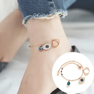 Damen Fußkette Gold Augenform Nazar Fußkettchen Frauen Edelstahl Wasserfest Blau