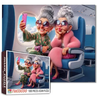1000 Piece Jigsaw Puzzle Airplane Selfie 1000 Piece Jigsaw Puzzle Vintage Style Art Older Women Kitchen DIY Puzzles for Challenging Family Activity Games Elderly Lady Art Home Wall Decor Craft Gifts