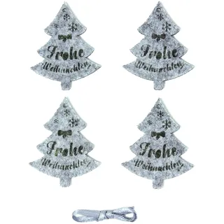 Oblique Unique® Geschenkanhänger 4er Set Sterne oder Tannenbäume aus Filz Frohe Weihnachten Deko Weihnachtsbaum Baumschmuck Weihnachtsdeko (Tannenbäume - Grau)