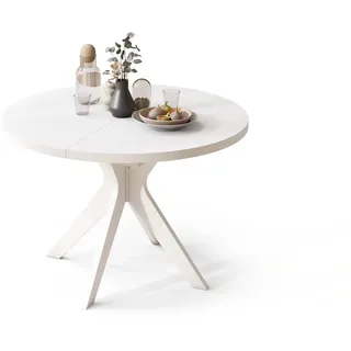 designimpex Esstisch Design Esstisch Renzo ausziehbar 110 bis 180 cm rund Esszimmer Tisch, Esstisch, Esszimmertisch, Tisch, Ausziehtisch, Küchentisch, Esszimmer weiß