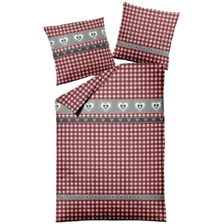 Traumschlaf Biber Landhausherzen Rot 135 x 200 cm + 80 x 80 cm