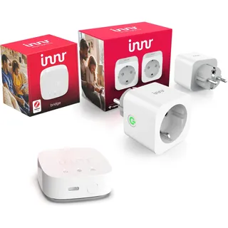 Innr Zigbee Energie-Sparset, 2 Smart Steckdosen mit Energieverbrauchsmessung, Zigbee Bridge, App-Steuerung, Fernsteuerung, Zeitpläne und Energieeinsparung, kompatibel mit Amazon Alexa