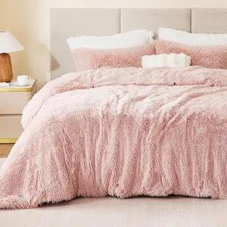 Sacebeleu Plüsch Bettwäsche Set 135x200cm Biber Warme Winter Flauschig Flanell Mädchen Altrosa Rosa Bettbezug mit Reißverschluss und 1 Kissenbezug 80x80cm