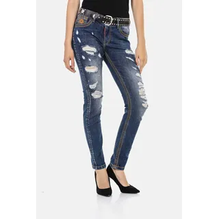 Cipo & Baxx Jeans Damen, Gr. 31, 34, blau, 98% Baumwolle, 2% Elasthan, unifarben, slim fit Jeans Slim-fit-Jeans, in knalligem Design, WD455