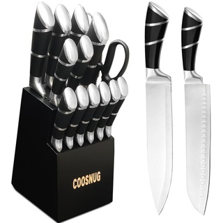 COOSNUG 15tlg Messerset mit Messerblock Küchen Messer Set kochmesser küchenmesser scharf fleischmesser Messerset 15-teilig Asiatisches küchenmesser Set - Perfektes Küchen Zubehör