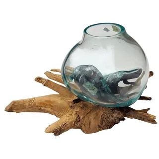 GURU SHOP Wurzelholz Vase - Ø Glas bis 15 cm