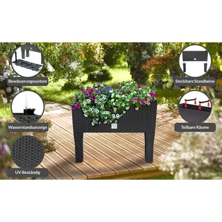 Raised Planter Box, Anthracite, 60x25x46cm, Rattan Design